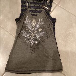 Miss Me Gray Tank Top with Silver Embellishments